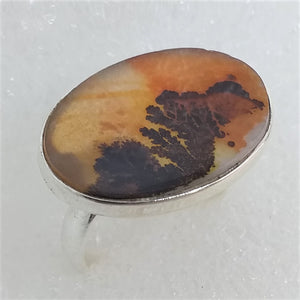 DENDRITENCHALCEDON RING Gr. 18 925 Silber Dendriten Chalcedon Rarität