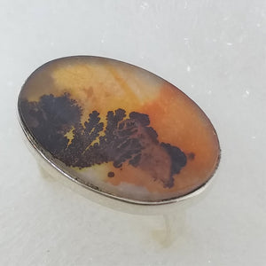 DENDRITENCHALCEDON RING Gr. 18 925 Silber Dendriten Chalcedon Rarität
