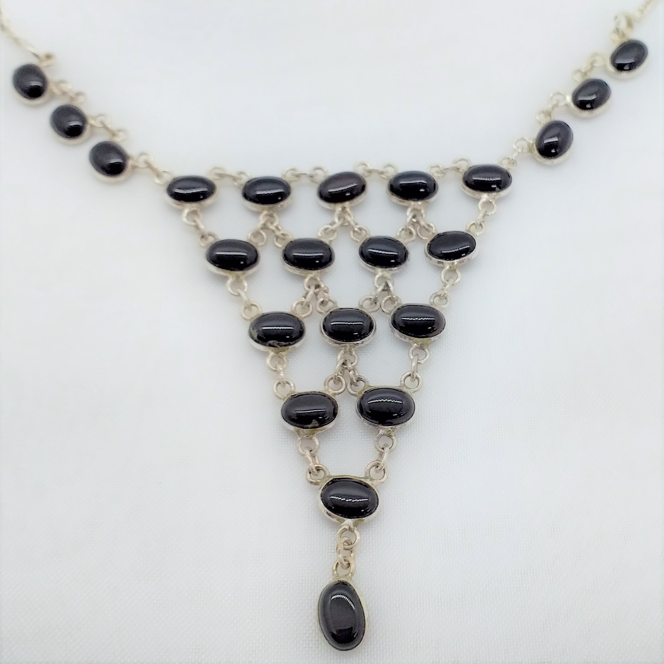 schwarzer ONYX Kette Collier 925 Sterling Silber