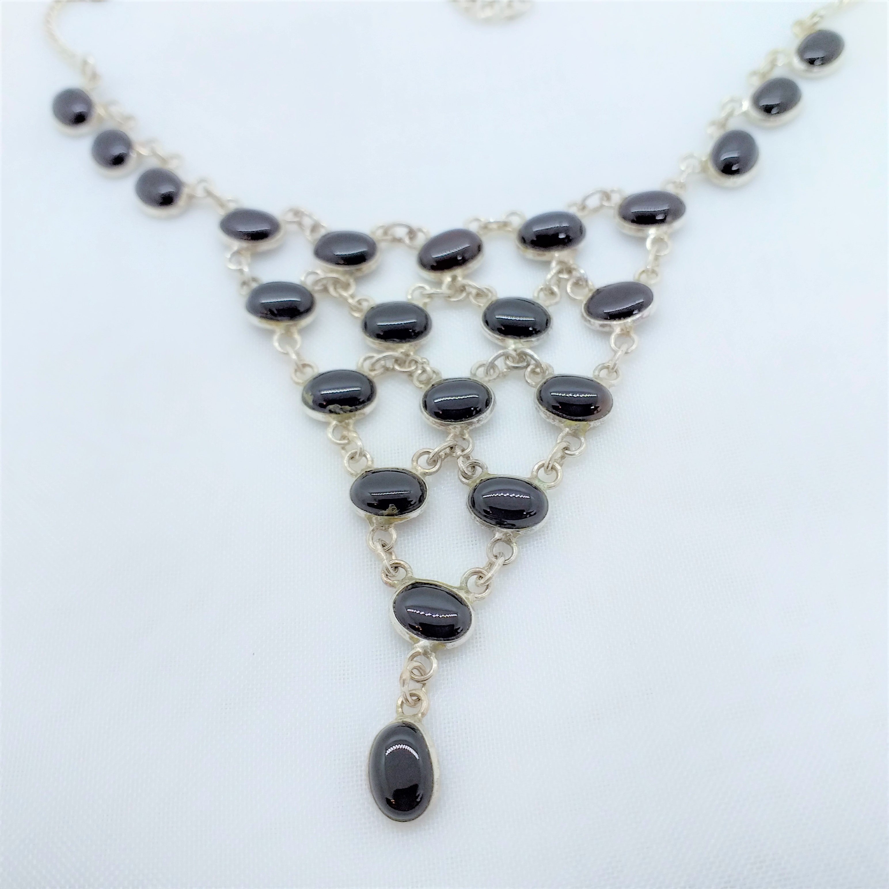 schwarzer ONYX Kette Collier 925 Sterling Silber
