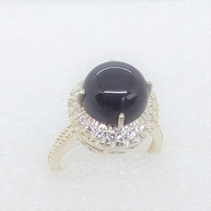 schwarzer ONYX Ring Gr. 18 925 Silber Zirkonia