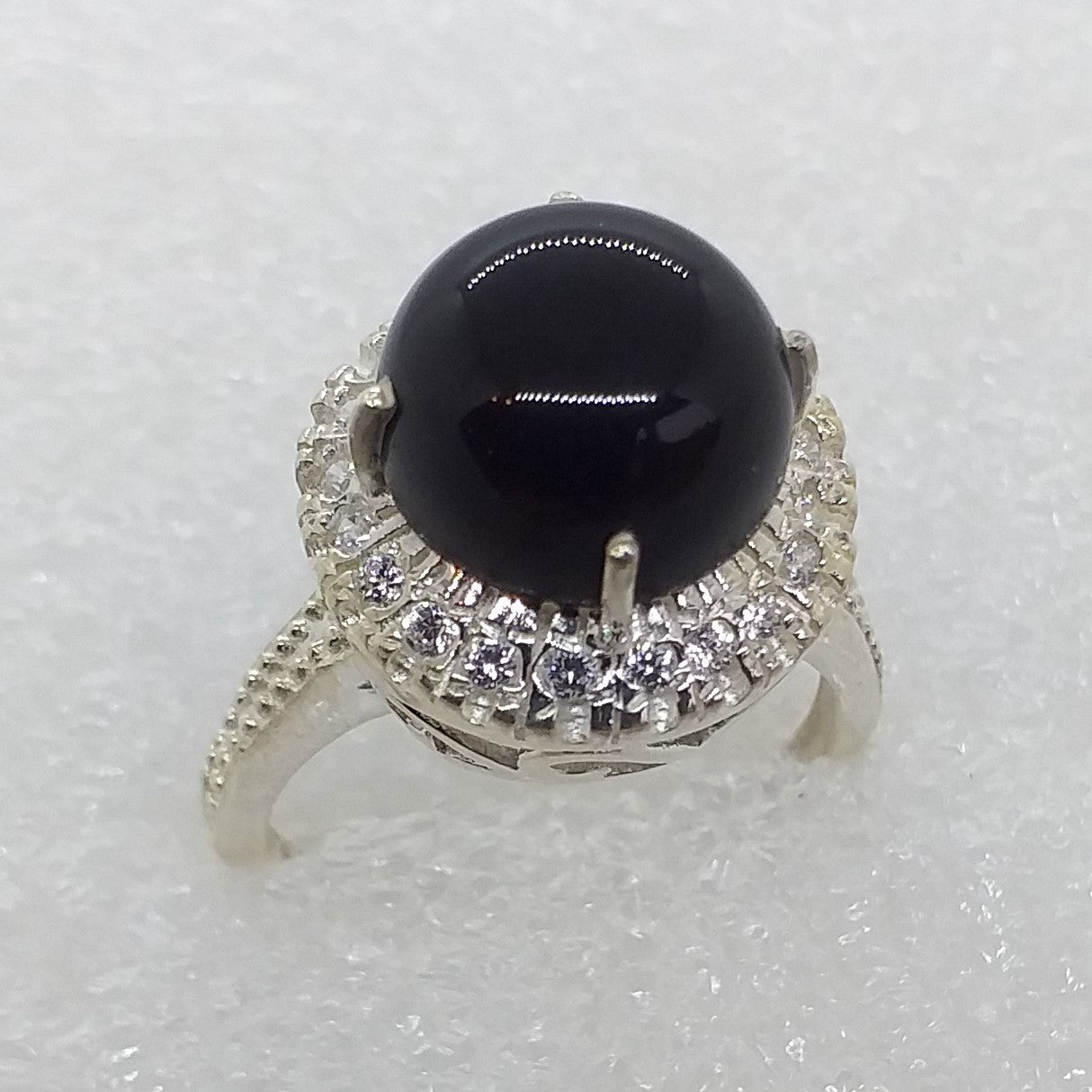 schwarzer ONYX Ring Gr. 18 925 Silber Zirkonia
