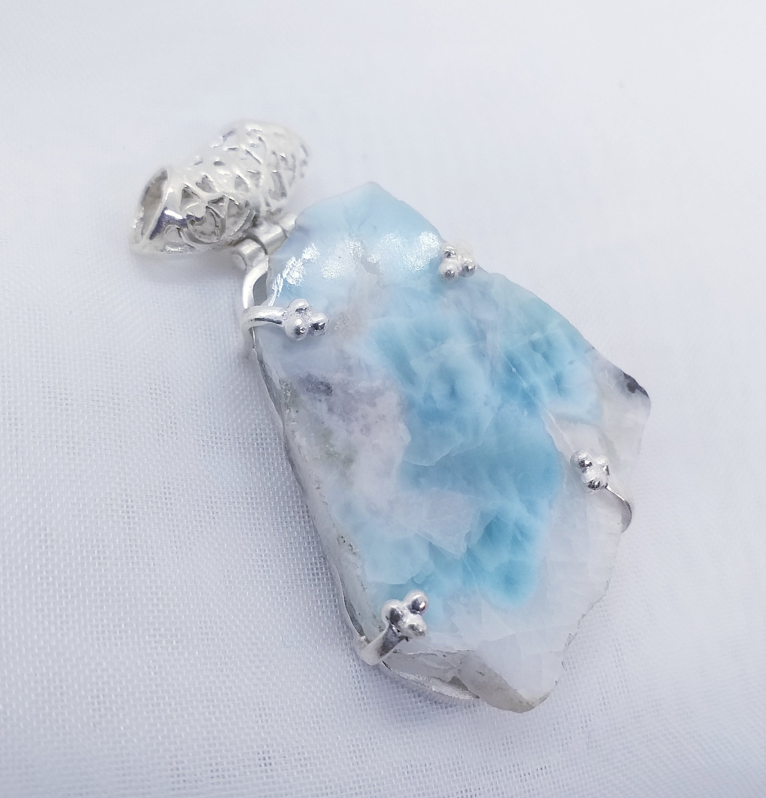 Rarität echter Natur LARIMAR Rohstein Anhänger 925 Silber