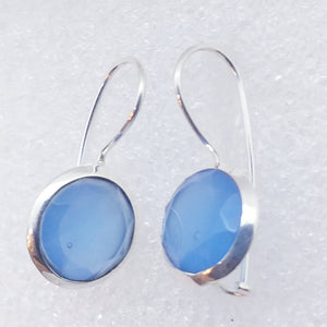 echter blauer Natur CHALCEDON Ohrringe Ohrhaken 925 Silber