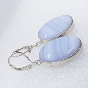 echter blauer Natur CHALCEDON Ohrringe Klappbrisur 925 Silber