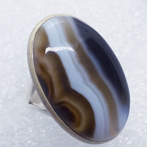 SARDONYX Ring Gr. 18 riesig 925 Silber oval