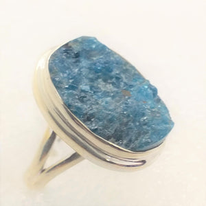 blauer APATIT Ring Gr. 16,2 925 Silber Rohstein