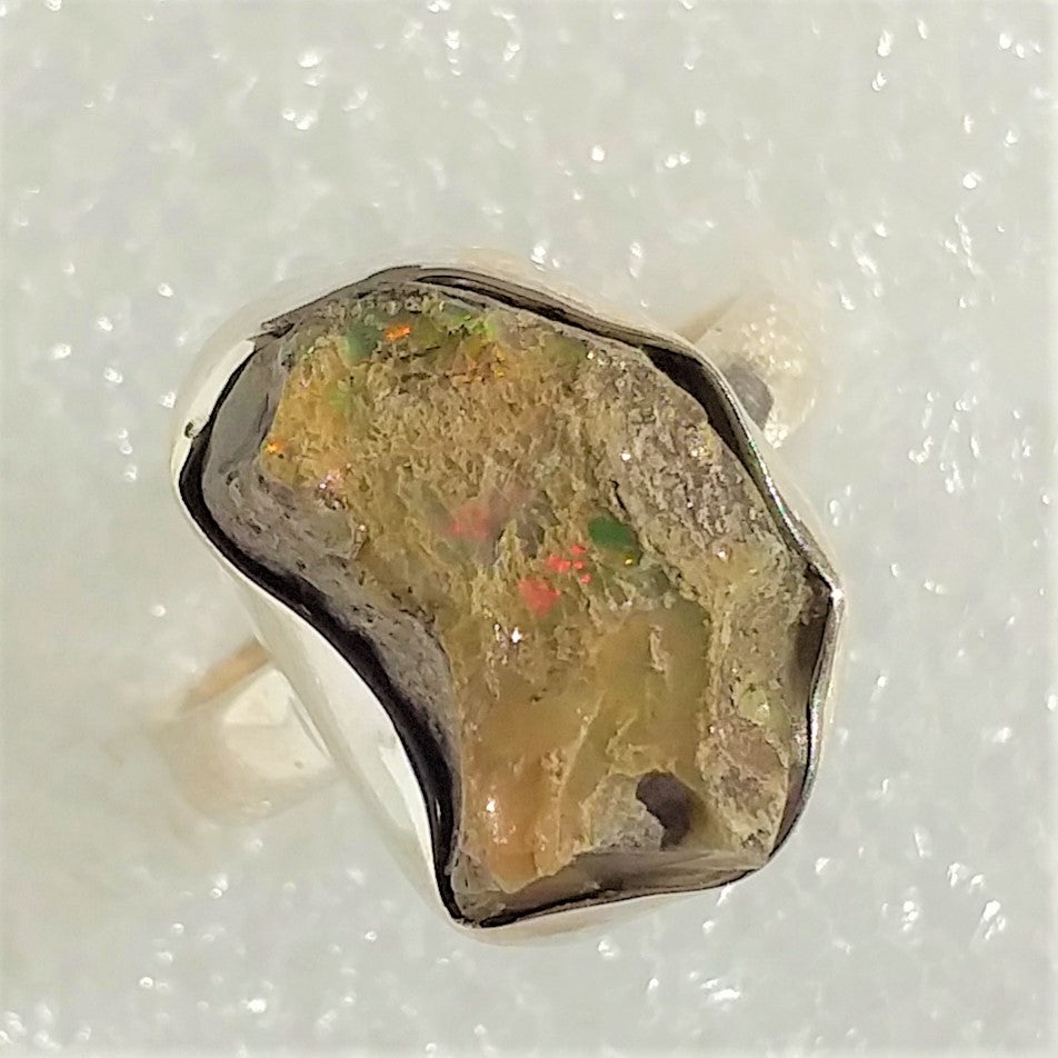 echter Natur OPAL Kristallopal Ring Gr. 18 925 Silber Rohstein Welo