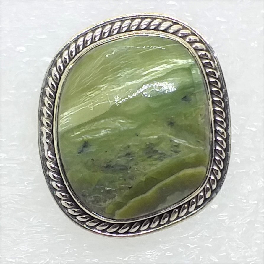 GRÜNER OPAL KATZENAUGE Ring Gr. 16,2 925 Silber Freiform