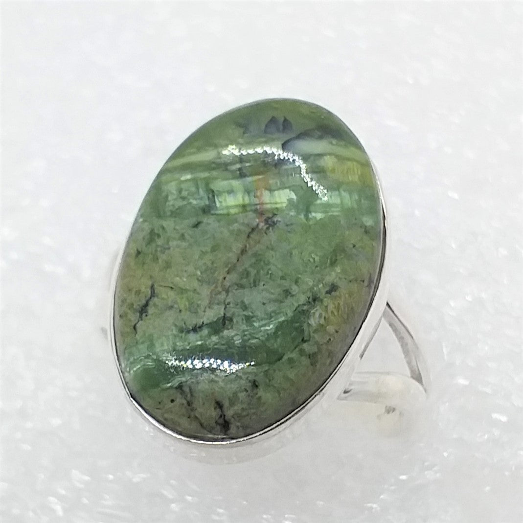 GRÜNER OPAL KATZENAUGE Ring Gr. 18 925 Silber oval