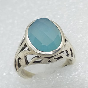 blau-grüner Natur CHALCEDON facettiert Ring Gr. 17 925 Silber