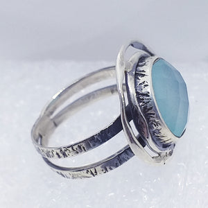blau-grüner  CHALCEDON facettiert Ring Gr. 17 925 Silber 19mm