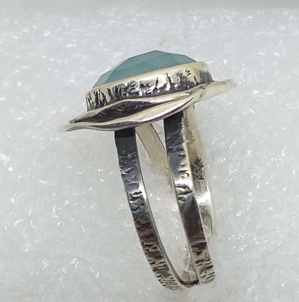 blau-grüner  CHALCEDON facettiert Ring Gr. 17 925 Silber 19mm