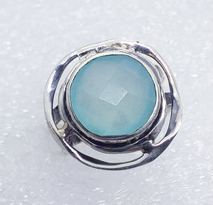 blau-grüner  CHALCEDON facettiert Ring Gr. 17 925 Silber 19mm