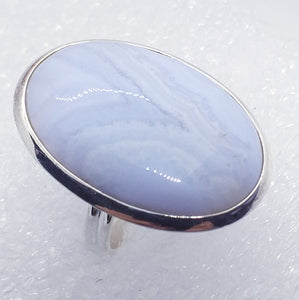 blauer Streifen CHALCEDON Ring Gr. 18 925 Silber riesig