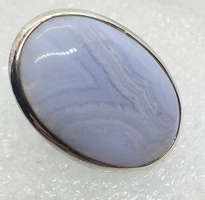 blauer Streifen CHALCEDON Ring Gr. 18 925 Silber riesig