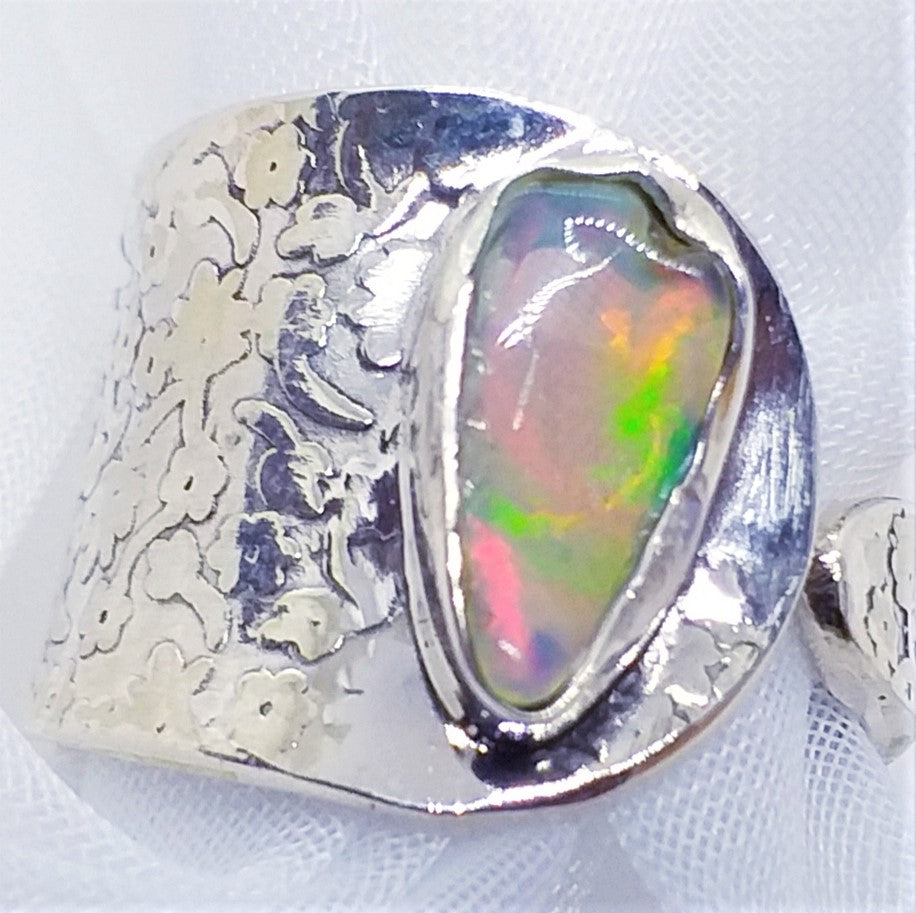 echter Natur OPAL Kristallopal Ring Gr. 18 bis 19 925 Silber Rohstein