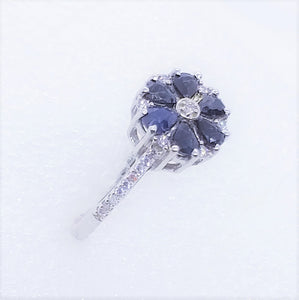 SAFIR blau facett. Ring Gr. 18 925 Silber SAPHIR