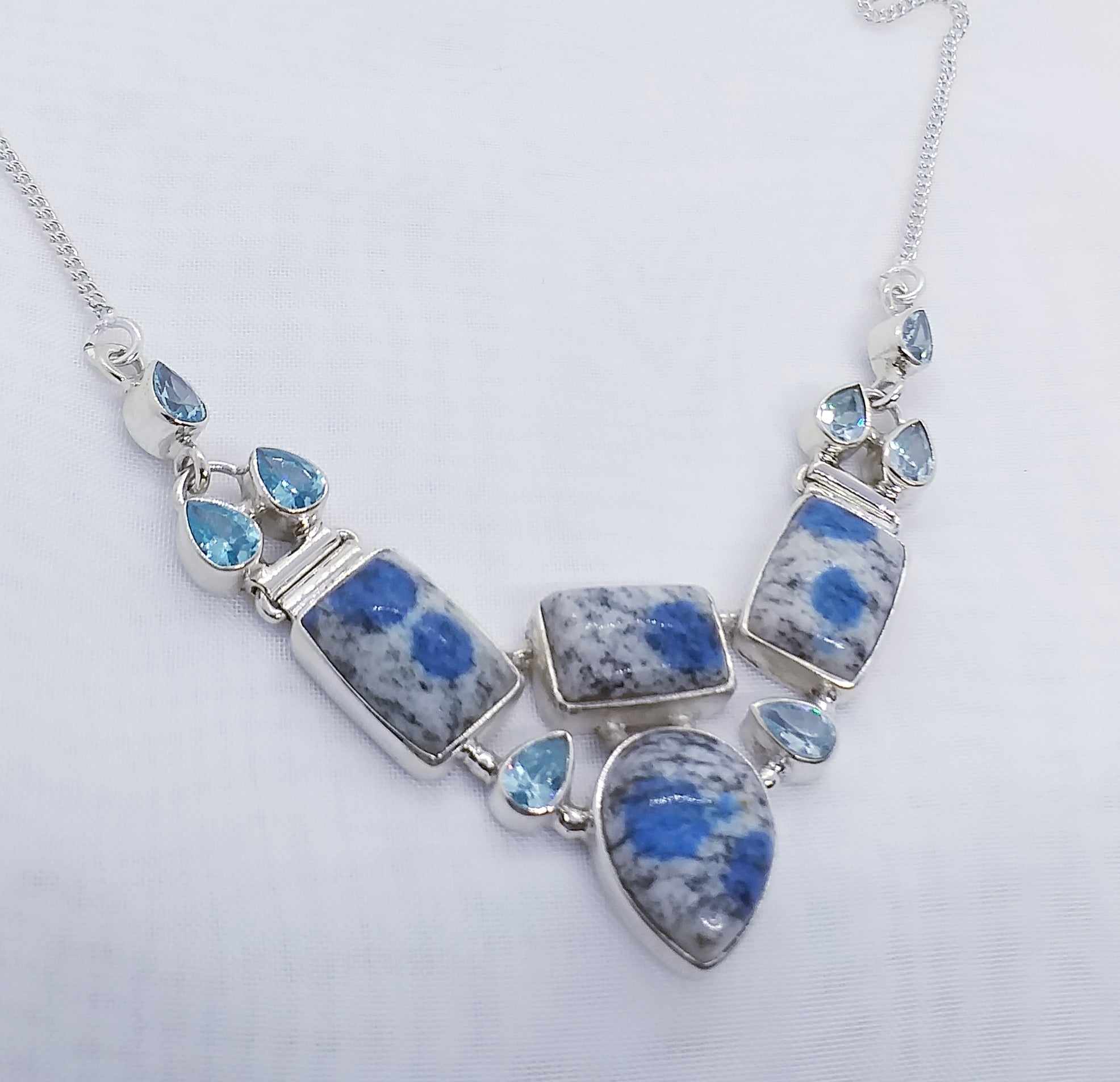 AZURT IN GRANIT K2 Blautopas Kette Collier 925 Silber