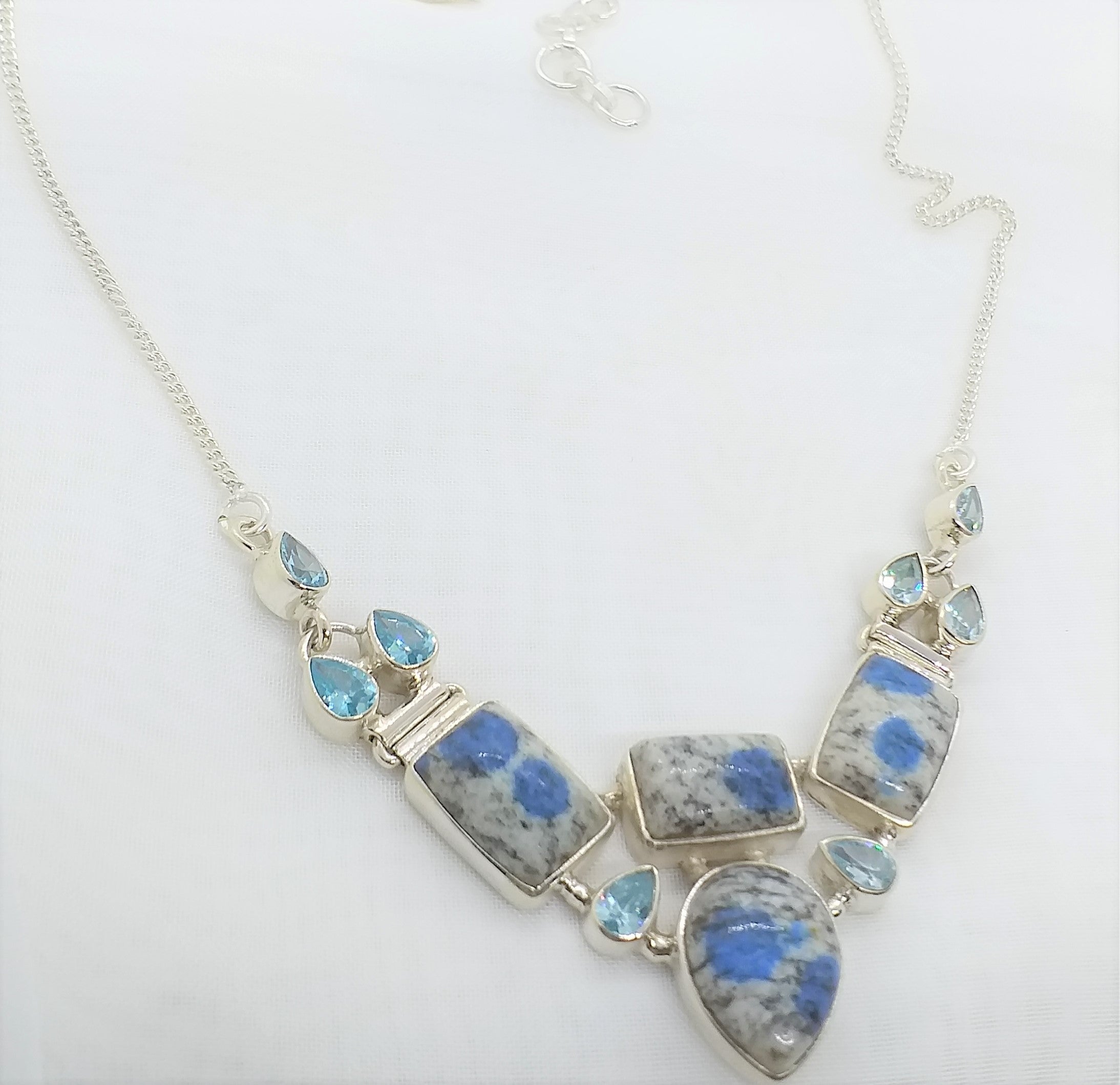 AZURT IN GRANIT K2 Blautopas Kette Collier 925 Silber