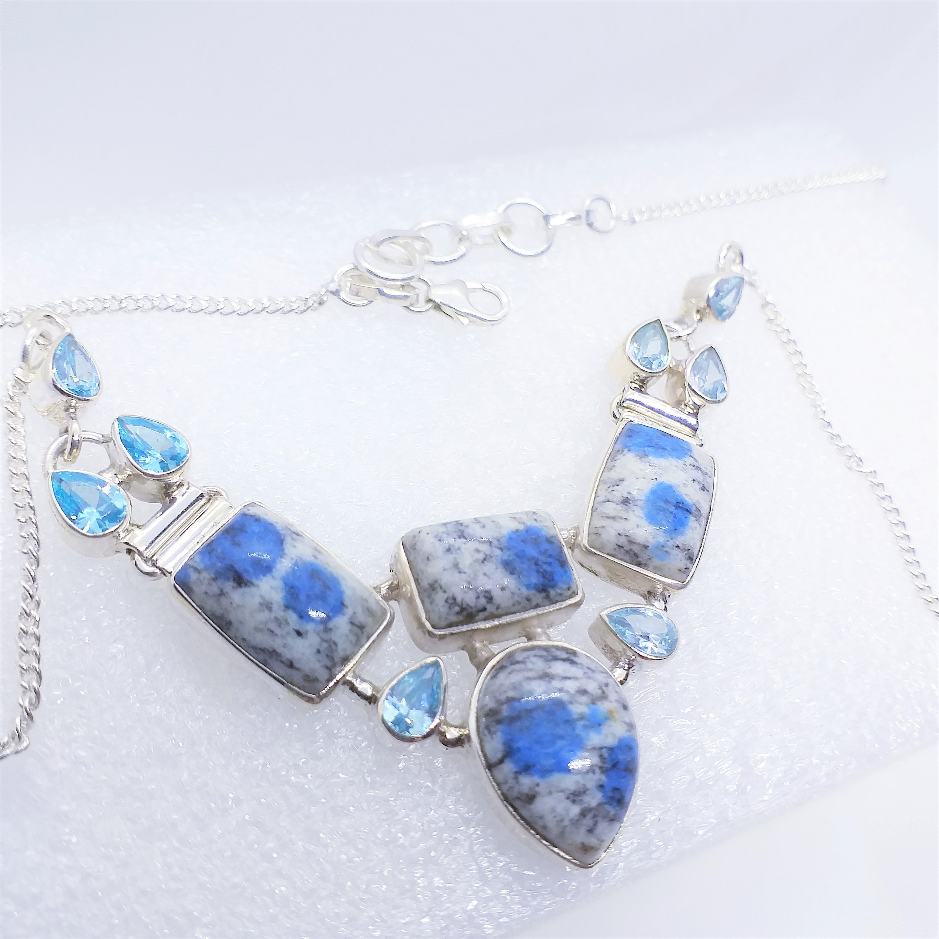 AZURT IN GRANIT K2 Blautopas Kette Collier 925 Silber