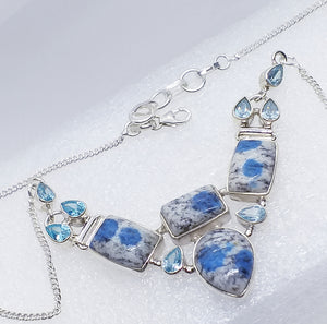 AZURT IN GRANIT K2 Blautopas Kette Collier 925 Silber