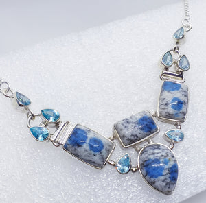 AZURT IN GRANIT K2 Blautopas Kette Collier 925 Silber