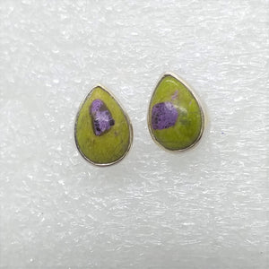 STICHTIT in SERPENTIN Atlantisit Ohrringe Ohrstecker 925 Silber