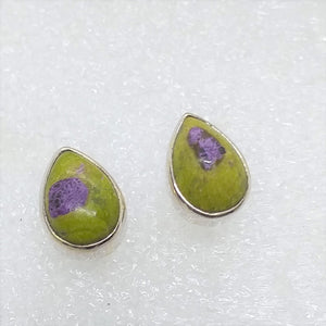 STICHTIT in SERPENTIN Atlantisit Ohrringe Ohrstecker 925 Silber