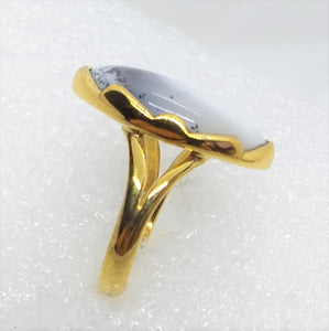 MERLINIT Dendritenopal Ring Gr. 18 925 Silber vergoldet