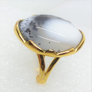 MERLINIT Dendritenopal Ring Gr. 18 925 Silber vergoldet