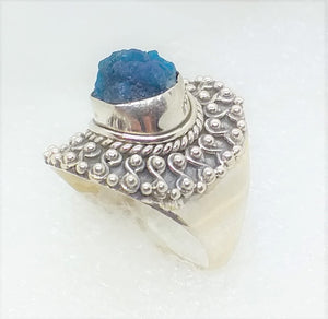 blauer APATIT Ring Gr. 17.5 925 Silber Rohstein