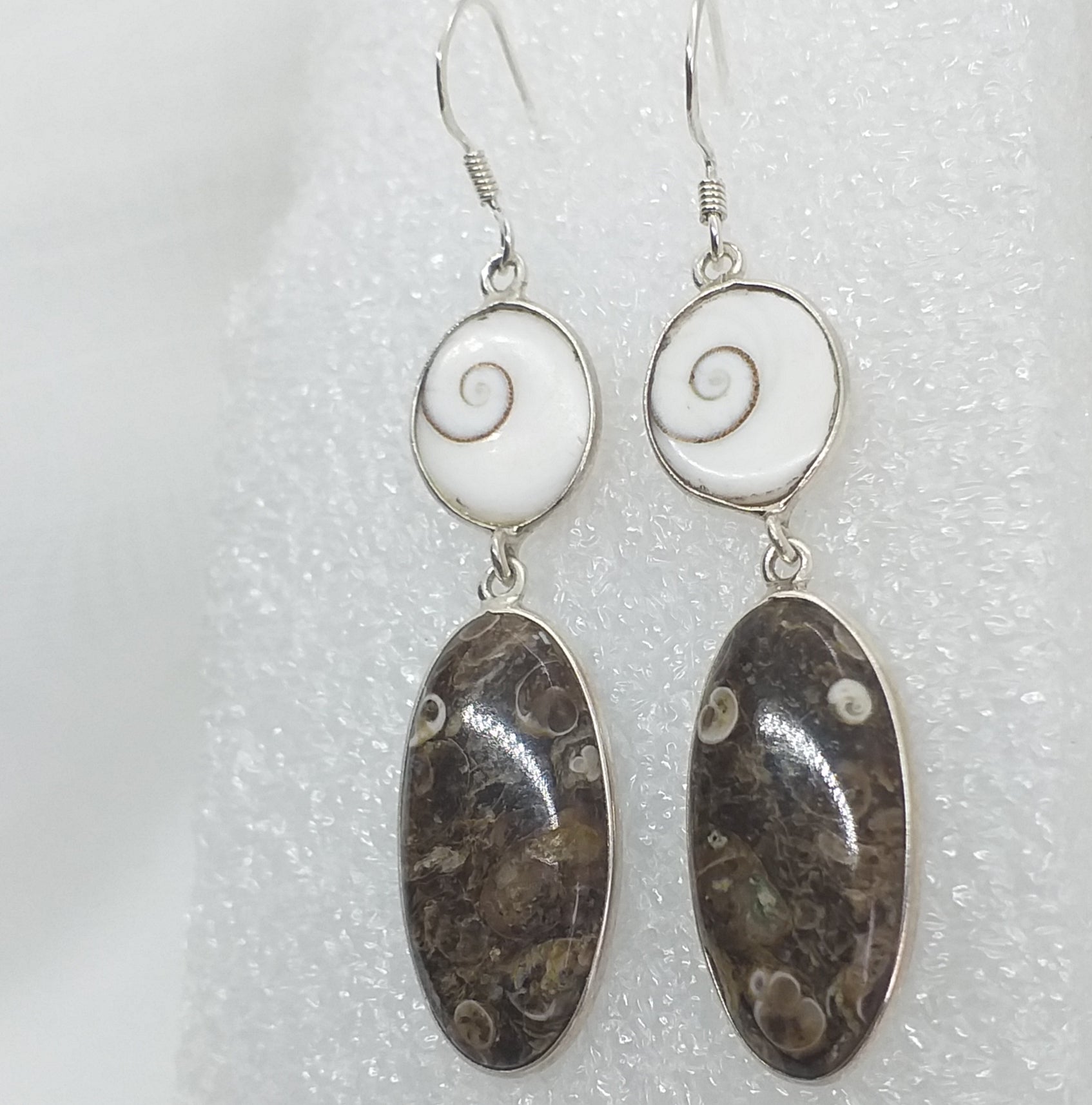TURITELLAACHAT Fossil Ohrringe Shiva Auge Meeresschnecke 925 Silber
