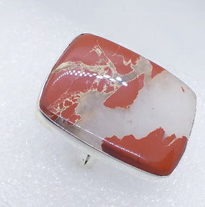 Roter Brekzien JASPIS Ring Gr. 19 925 Sterling Silber RIESIG