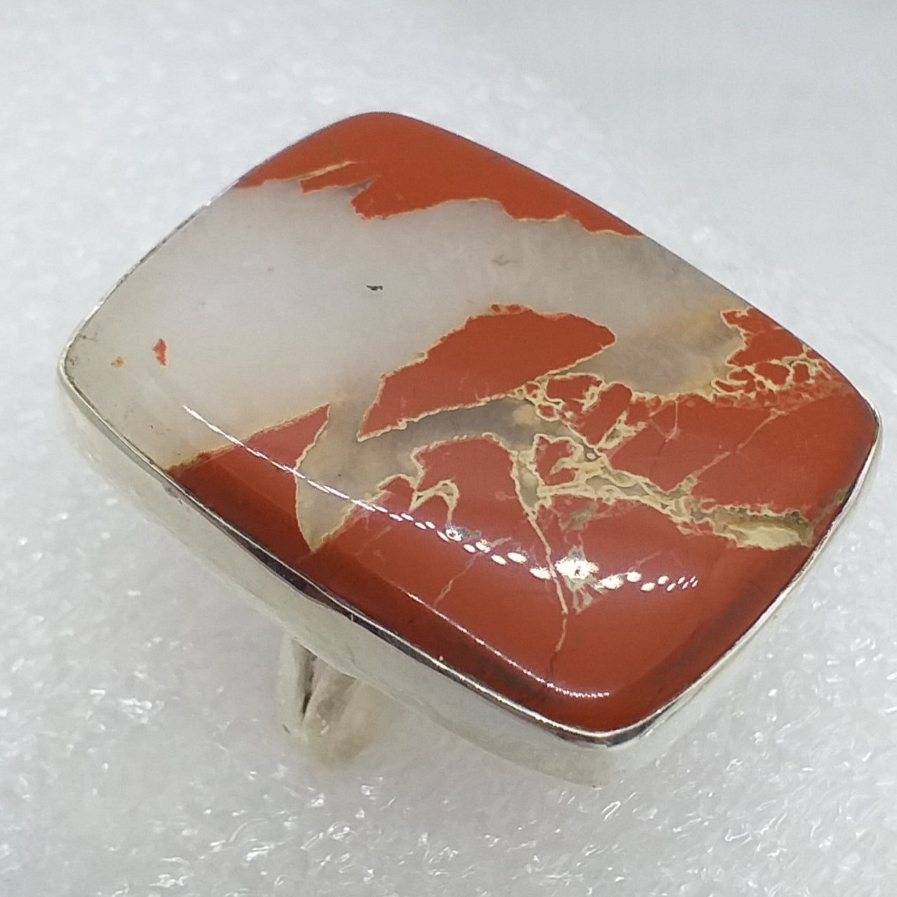 Roter Brekzien JASPIS Ring Gr. 19 925 Sterling Silber RIESIG