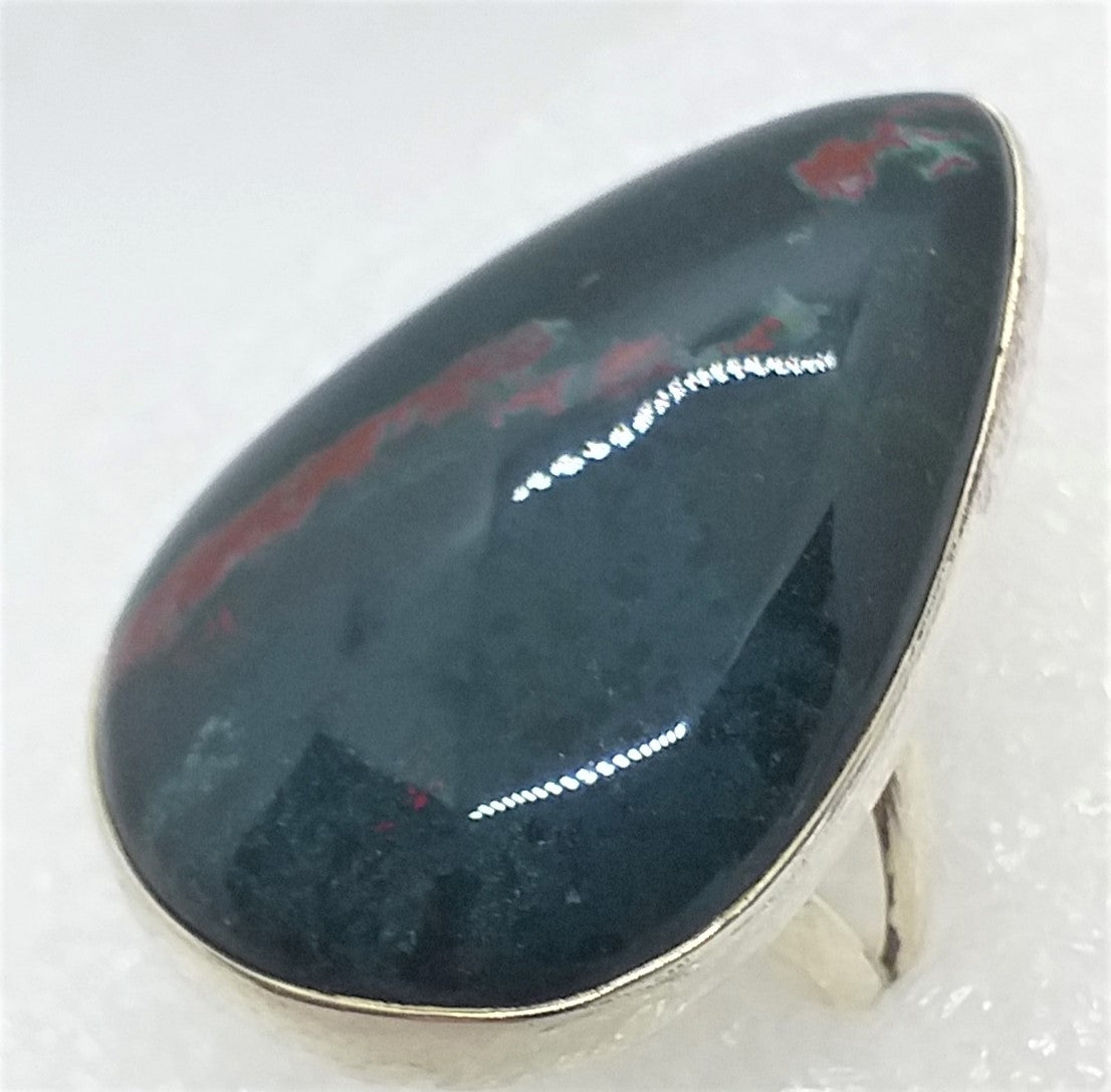Blutstein HELIOTROP Ring Gr. 18 925 Sterling Silber riesig