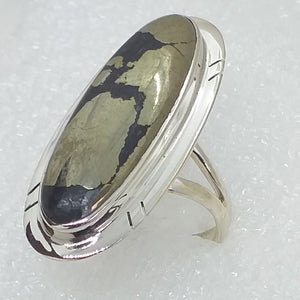 GOLD PYRIT Ring Gr. 19 RIESIG 925 Silber 36mm