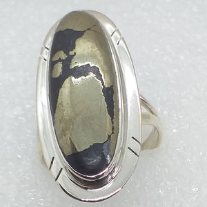 GOLD PYRIT Ring Gr. 19 RIESIG 925 Silber 36mm