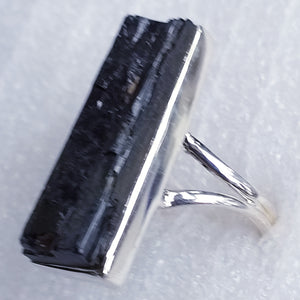Schörl Ring schwarzer TURMALIN Gr. 18,5 925 Silber riesig 28mm