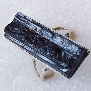 Schörl Ring schwarzer TURMALIN Gr. 18,5 925 Silber riesig 28mm