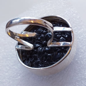 schwarzer ONYX Ring Gr. 19 925 Silber RIESIG 31mm GRAVUR