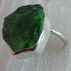 CHROMDIOPSID Rohstein Ring Gr. 19 925 Sterling Silber RIESIG