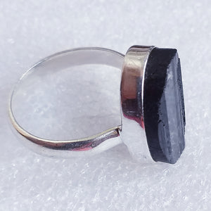 Schörl Ring Gr. 19 925 Sterling Silber schwarzer TURMALIN