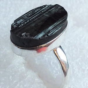 Schörl Ring Gr. 19 925 Sterling Silber schwarzer TURMALIN