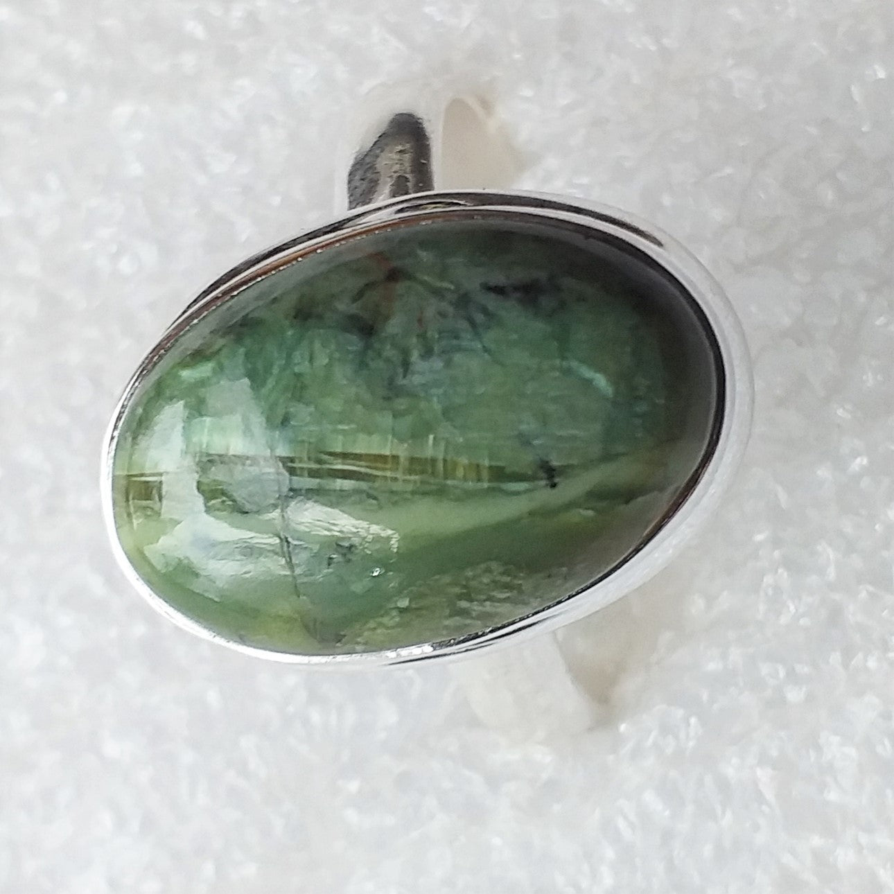 GRÜNER OPAL KATZENAUGE Ring Gr. 20 925 Silber