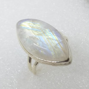 MONDSTEIN Ring Gr. 17,5 925 Silber Regenbogenmondstein riesig