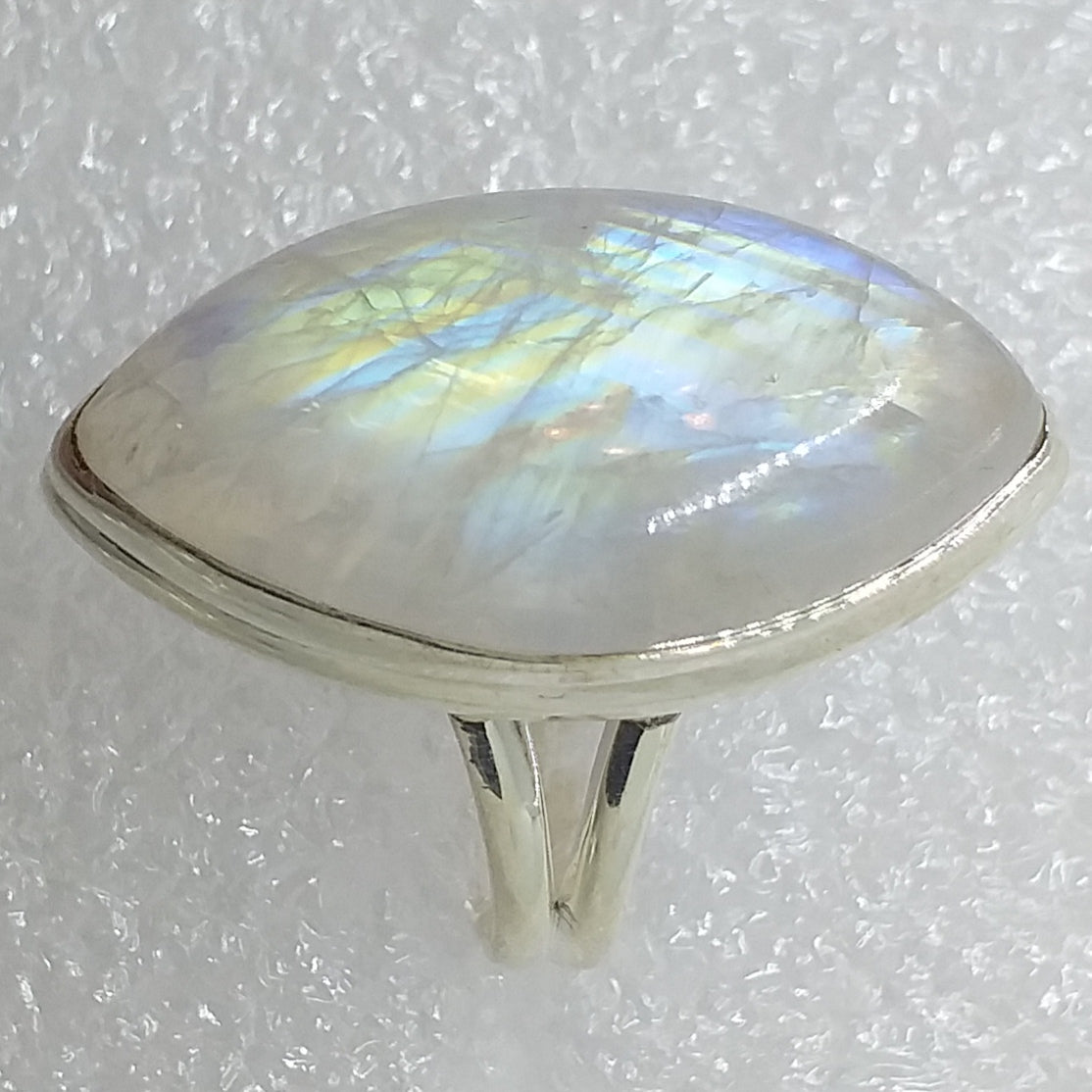 MONDSTEIN Ring Gr. 17,5 925 Silber Regenbogenmondstein riesig
