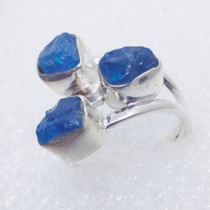 APATIT Ring Gr. 17 925 Sterling Silber Rohstein blauer Apatit