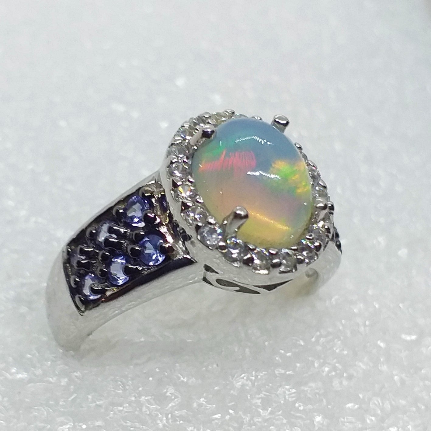 Kristallopal echter Vollopal Ring Gr. 17 925 Silber Tansanit Welo Opal Zirkon
