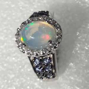 Kristallopal echter Vollopal Ring Gr. 17 925 Silber Tansanit Welo Opal Zirkon